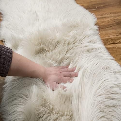 EasyJoy Ultra Soft Fluffy/Fuzzy Shaggy Area Rug Faux Fur Chair Cover Seat Pad for Bedroom Floor Sofa Living Room (2 x 6 ft Sheepskin, Beige)