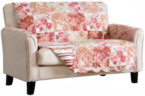 Great Bay Home Reversible Floral Patchwork Loveseat Furniture Protector - Machine Washable, Scalloped Edge, Stain Resistant, Printed Furniture Cover for Dogs, Kids, and Pets (Burgundy/Taupe)