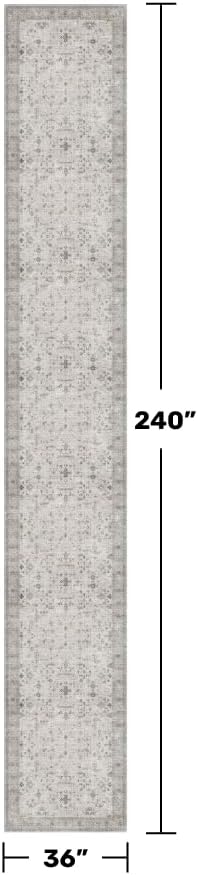 Hazo Haus Geometric 3x20 Wide Hallway Runner - Light Gray with Taupe Accent, Boho Floral Pastel Decor, Washable Low Pile Non Slip Stain Resistant Rug for Long Kitchen, Hall Way