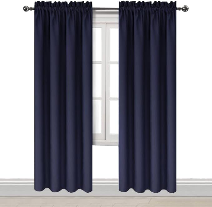 DWCN Blackout Curtains Room Darkening Thermal Insulated Bedroom Curtains Window Curtain Panels, 52 x 84 inches Long, Set of 2 Navy Rod Pocket Drapes