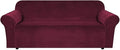 H.VERSAILTEX Stretch Velvet Sofa Covers for 3 Cushion Couch Covers Furniture Protector Soft with Non Slip Elastic Bottom, Crafted from Thick Comfy Rich Velour (Large Sofa 90"-97", Burgundy)