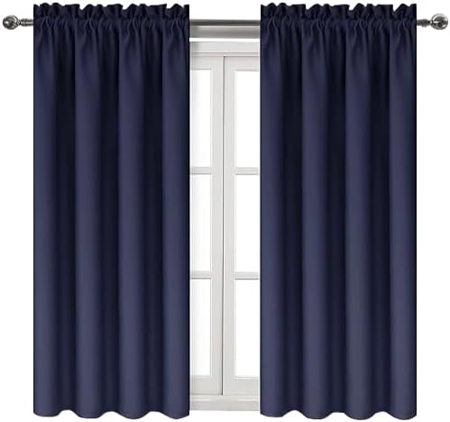 DWCN Navy Room Darkening Blackout Curtains - Thermal Insulated Privacy Energy Saving Window Curtain Drapes 38 x 45 inch Length, Set of 2 Bedroom Living Room Curtains