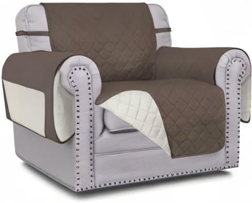 Easy-Going Chair Sofa Slipcover Reversible Sofa Cover Water Resistant Couch Cover Furniture Protector Cover with Elastic Straps for Pets Kids Children Dog Cat (Chair, Taupe/Ivory)