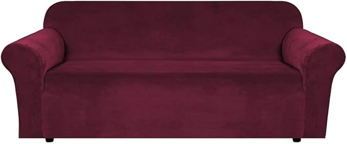 H.VERSAILTEX Stretch Velvet Sofa Covers Large Couch Covers Sofa Slipcovers Furniture Protector Soft with Non Slip Elastic Bottom, Feature Thick Comfy Rich Velour (Extra Wide Sofa 98"-105", Burgundy)
