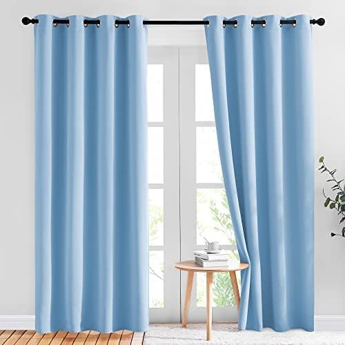 NICETOWN Sky Blue Blackout Curtains - Home Decor Window Treatment Ring Top Blackout Draperies Curtains for Living Room (52 by 84, Blue) (Pack of 22)