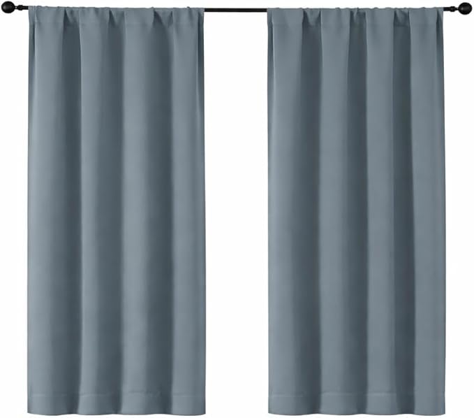 Simplebrand Ava Stone Blue Short Blackout Curtains for Bedroom 45 Inches Long 2 Panels Set, Solid Thermal Insulated, Energy Saving Window Treatment Curtains Blackout Drapes, W40 x L45 Inch, Stone Blue