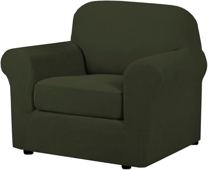 H.VERSAILTEX 2 Piece Couch Cover Stretch Stylish Chair Cover Furniture Cover/Protector Featuring Jacquard Textured Twill Fabric, High Spandex Slipcover Machine Washable (Chair, Olive)