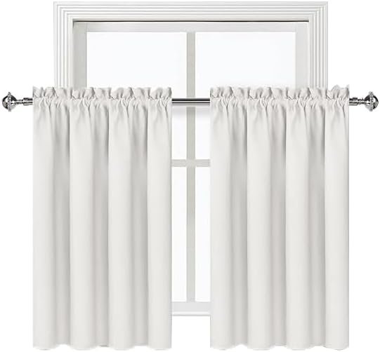 DWCN Blackout Curtains for Living Room Thermal Insulated, Energy Saving & Noise Reducing Bedroom Curtains, Ivory, W 52x L 36 Inch, Set of 2 Rod Pocket Curtain Panels