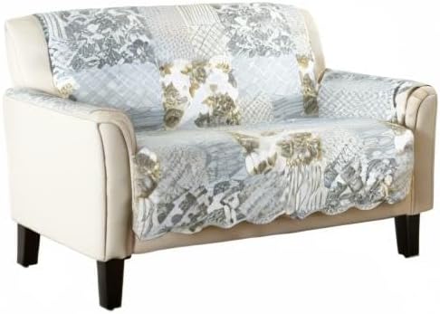 Great Bay Home Reversible Patchwork Loveseat Cover - Washable Slipcover Furniture Protector with Elastic Straps - Perfect for Kids & Pets - Box-Stitched Detail (Grey)
