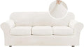 H.VERSAILTEX Modern Velvet Plush 4 Piece High Stretch Sofa Slipcover Sofa Cover Furniture Protector Form Fit Thick Velvet Sofa Cover for 3 Cushion Couch Width Up to 90 Inch (Sofa, Porcelain White)