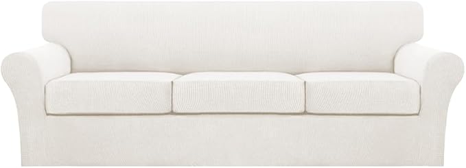 Turquoize 4 Piece Sofa Covers for 3 Cushion Couch Sofa Slipcover Soft Couch Cover for Dogs-Washable Sofa Furniture Covers with 3 Individual Large Cushion Covers (XL Sofa, Porcelain)