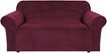 H.VERSAILTEX Stretch Velvet Loveseat Covers for 2 Cushion Couch Covers for Living Room Sofa Covers Slipcovers with Non Slip Straps Bottom, Ultra Thick Comfy Velour (Width 58"-72", Burgundy)