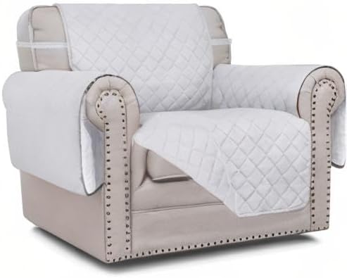 Easy-Going Chair Sofa Slipcover Reversible Sofa Cover Water Resistant Couch Cover Furniture Protector Cover with Elastic Straps for Pets Kids Children Dog Cat (Chair, White/White)