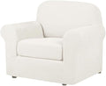 H.VERSAILTEX 2 Piece Couch Cover Stretch Stylish Chair Cover Furniture Protector Featuring Jacquard Textured Twill Fabric High Spandex Slipcover (Chair, Porcelain White)
