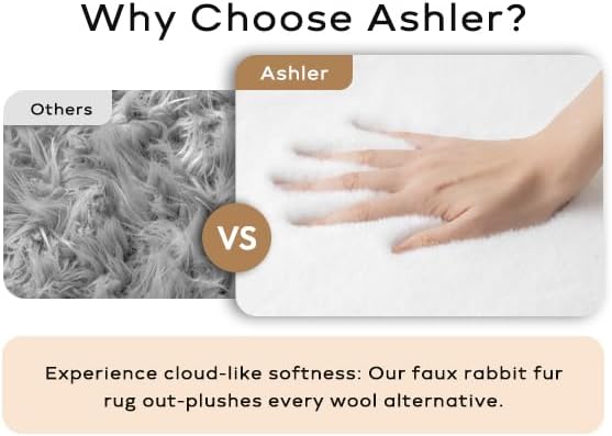 Ashler Faux Fur Rug, Ultra Soft Faux Rabbit Fur, White Area Rugs, 3 x 3 Feet Round, Machine Washable Nursery Decor Throw Rugs for Bedroom, Kids Room, Living Room