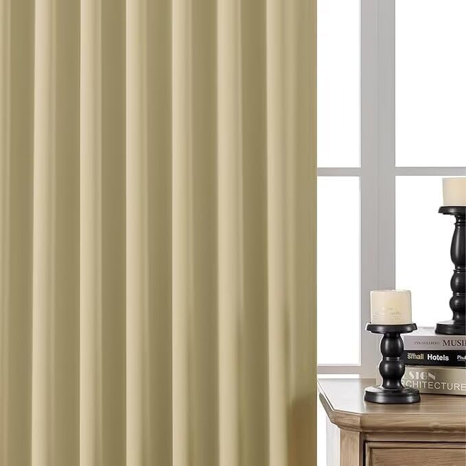 Joydeco Blackout Curtains for Bedroom 90 inch Long 2 Panels, Thermal Insulated Room Darkening Curtains with Grommets, Soft Window Drapes for Living Room (W52 x L90 Inch, Beige)