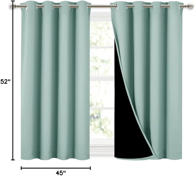 NICETOWN Aqua Blue 100% Blackout Curtains 45 inches Long, 2 Thick Layers Completely Blackout Window Treatment Thermal Insulated Lined Drapes for Small Window (1 Pair, 52 inches Width Each Panel)