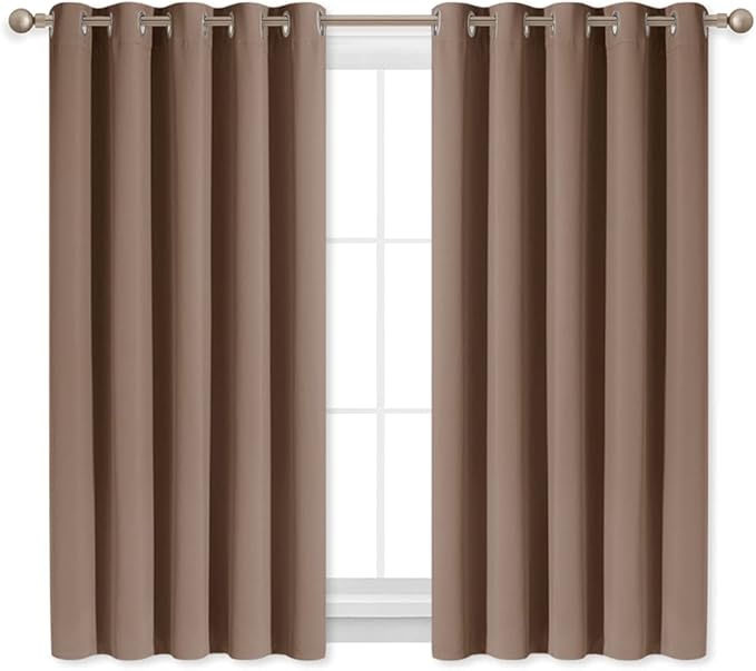 NICETOWN Blackout Window Curtains and Drapes for Kitchen, Window Treatment Thermal Insulated Solid Grommet Blackout Drapery Panels (Set of 2, 70 by 54 inches, Cappuccino)