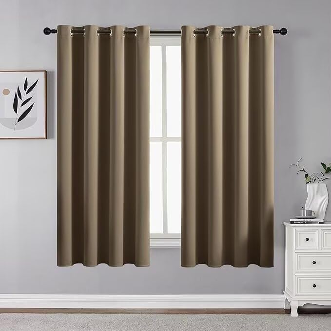 Joydeco Blackout Curtains for Bedroom 72 inch Long 2 Panels, Thermal Insulated Room Darkening Curtains with Grommets, Soft Window Drapes for Living Room (W52 x L72 Inch, Khaki)