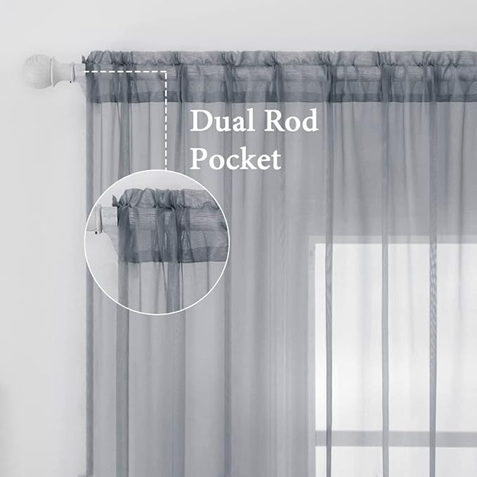 MIULEE 2 Panels Solid Color Sheer Window Curtains Elegant Window Voile Panels/Drapes/Treatment for Bedroom Living Room (54X63 Inches Dark Grey)