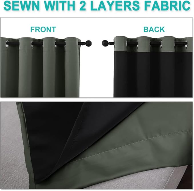 NICETOWN 100% Blackout Window Curtain Panels, Full Light Blocking Drapes with Black Liner for Nursery, 72-inch Drop Thermal Insulated Draperies (Dark Mallard, 2 Pieces, 70-inch Wide Per Panel)