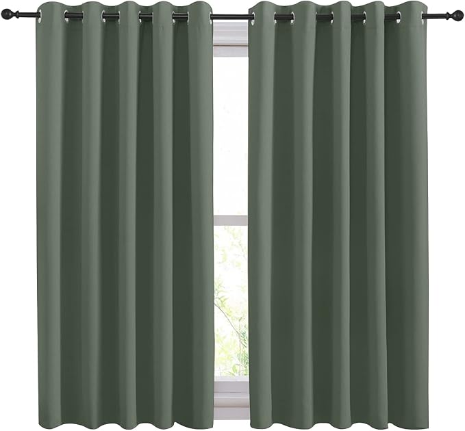 NICETOWN Thermal Insulated Curtains Blackout Draperies, Dark Mallard, Window Treatment Solid Grommet Room Darkening Drape Panels for Bedroom (Set of 2, 70 by 54 inches Long)