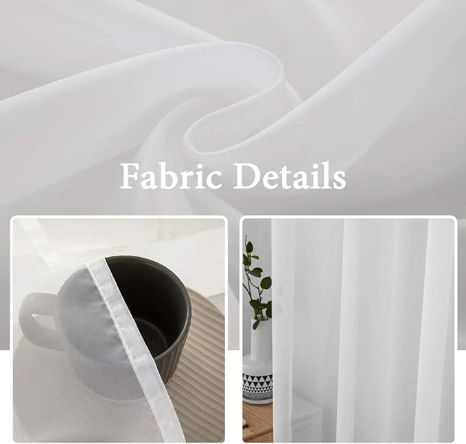 MIULEE 2 Panels Solid Color White Sheer Window Curtains Elegant Window Voile Panels/Drapes/Treatment for Bedroom Living Room (54 X 102 Inches White)
