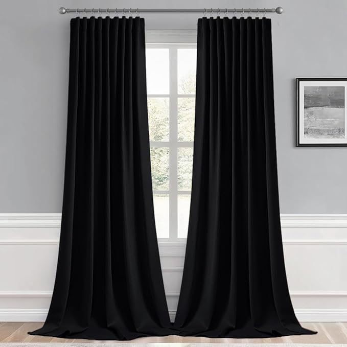 MIULEE 2 Panels Back Tab Blackout Curtains 96 Inch Long for Living Room Bedroom, Halloween Black Rod Pocket/Pinch Pleated Thermal Insulated Room Darkening Light Blocking Floor to Ceiling Curtain/Drape