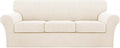 Turquoize 4 Piece Sofa Covers for 3 Cushion Couch Sofa Slipcover Soft Couch Cover for Dogs-Washable Furniture Cover with 3 Individual Covers (3 Cushion Sofa, Cream)
