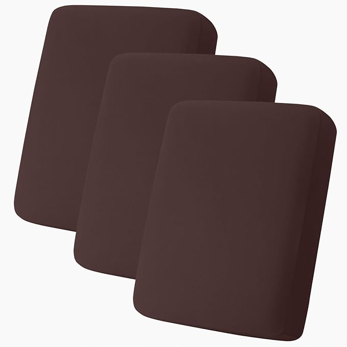 hyha Milk Silk Couch Cushion Covers, Soft Magic Sofa Covers Washable for 3 Cushion Couch, Stretch Sectional Outdoor Cushion Covers for Patio Furniture with Elastic Bottom(3 Packs, Chocolate)