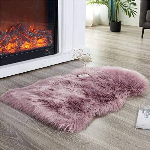 EasyJoy Ultra Soft Fluffy Shaggy Area Rug Faux Fur Rug Chair Cover Seat Pad Fuzzy Area Rug for Bedroom Floor Sofa Living Room (2 x 3 ft Sheepskin, Light Purple)