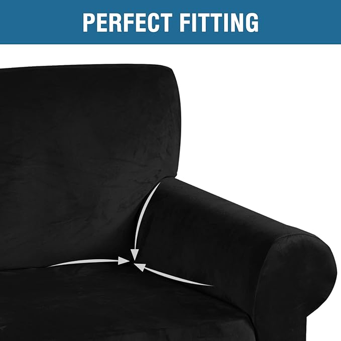 H.VERSAILTEX 1 Peice Stretch Velvet Sofa Covers for 3 Cushion Couch Covers Sofa Slipcovers Furniture Protector Soft, Crafted from Thick Comfy Rich Velour (Sofa 72"-90", Black)