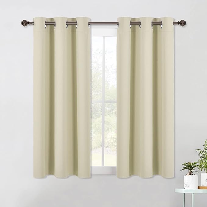 NICETOWN Blackout Curtains & Drapes for Bedroom, Beige, W34 x L48, Set of 2, Triple Weave Grommet Top Thermal Insulated Light Blocking Panels for Bathroom/Living Room
