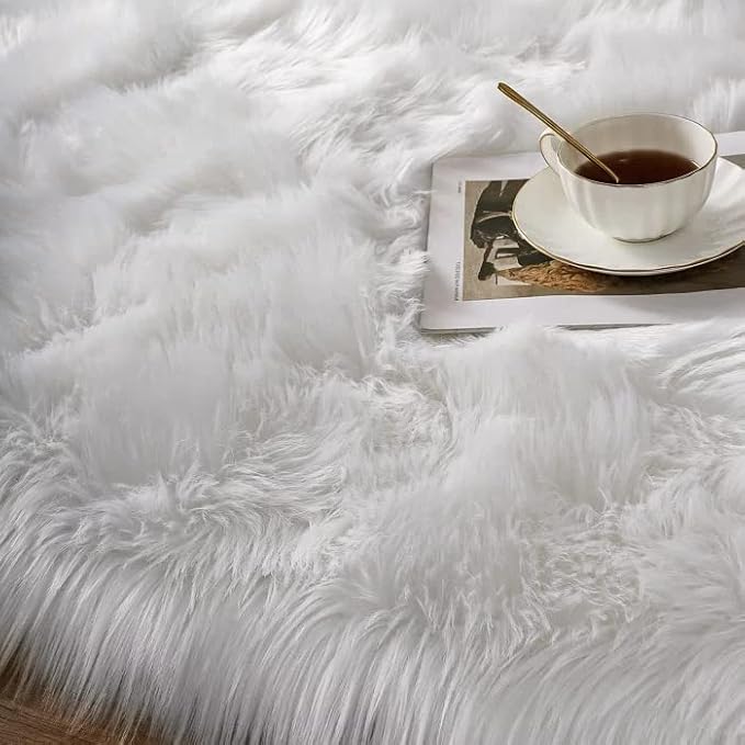 ORINOVA White Faux Sheepskin Fuzzy Fur Rugs for Bedroom Small Machine Washable Fluffy Area Rugs for Living Room 2x4 Shag Nursery Rug