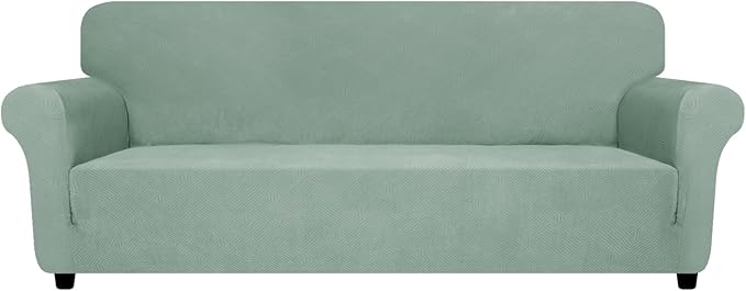 ZNSAYOTX Oversized Super Stretch Couch Cover (92"-115"), New Striped Sofa Covers Comfortable & Durable, Dog Cat Pets Friendly Extra Large Spandex Sofa Slipcovers (Pea Green, XL Sofa)