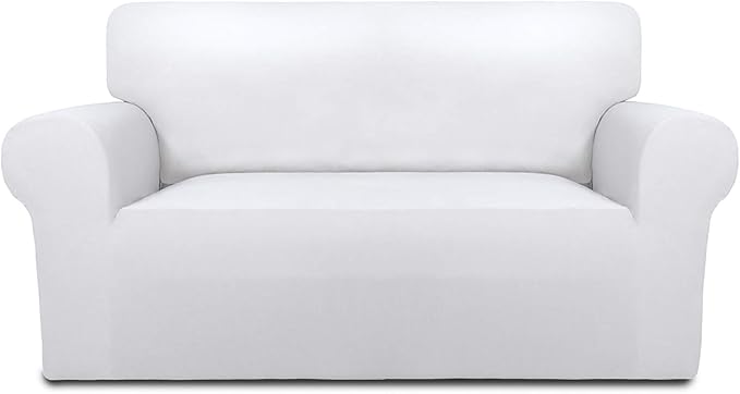 PureFit Super Stretch Sofa Slipcover – Spandex Non Slip Soft Couch Sofa Cover, Washable Furniture Protector with Non Skid Foam and Elastic Bottom for Kids, Pets （Loveseat, White