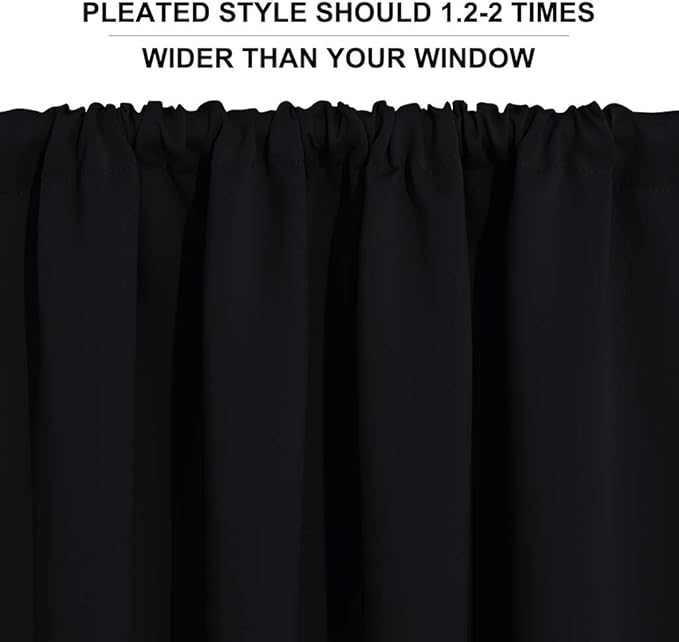 RYB HOME Short Blackout Curtains for Small Window, Sunmmer Heat Light Blocking Privacy Protection Curtains for Sunroom Laundry Room Stair Window, Width 52 by Length 36, Black, Set of 2
