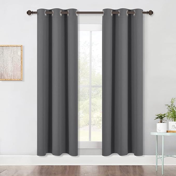 NICETOWN Bedroom Blackout Draperies Panels, Three Pass Microfiber Noise Reducing Thermal Insulated Solid Ring Top Window Curtains (Two Panels, 42 x 72 Inch, Gray)