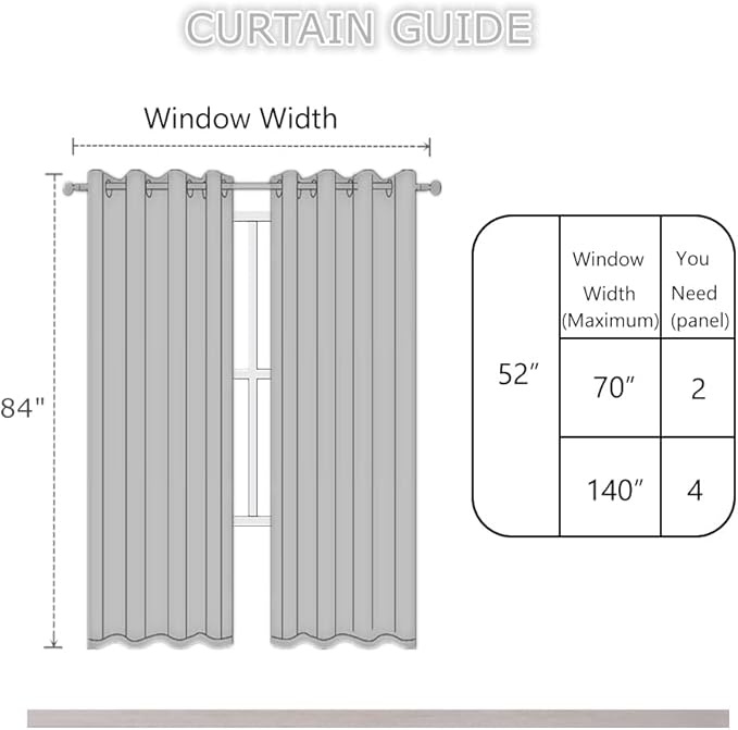 LEMOMO Light Beige Blackout Curtains 52 x 84 Inch Long Beige Curtains Set of 2 Panels Room Darkening Curtains for Living Room