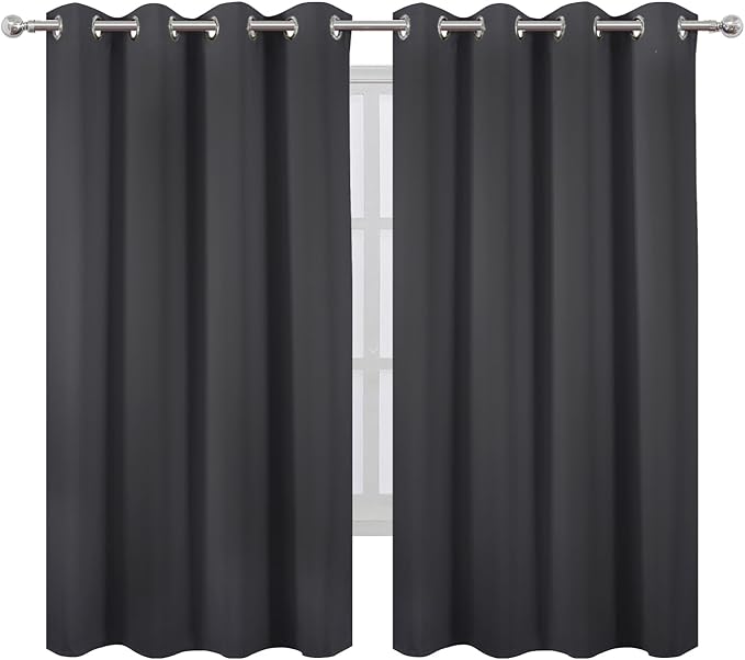 LEMOMO Dark Grey Blackout Curtains 66 x 63 Inch Length/Set of 2 Curtain Panels/Thermal Insulated Room Darkening Blackout Curtains for Bedroom