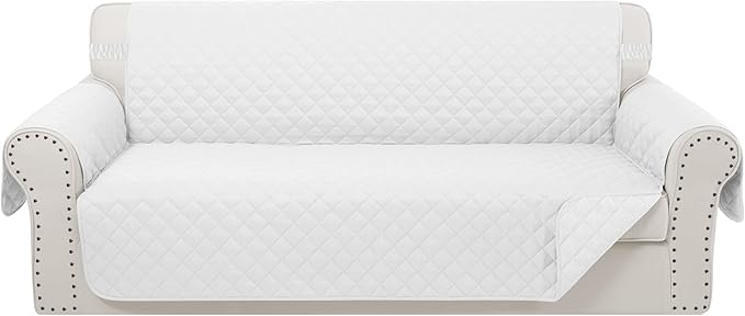 Reversible 4 Seater Sofa Cover 91 Inch Large Couch Cover Furniture Protector(Sofa XX-Large,White/White