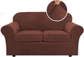 H.VERSAILTEX Real Velvet Plush 3 Piece Stretch Sofa Covers Couch Covers for 2 Cushion Couch Loveseat Covers Width Up to 72 Inch Feature Thick Soft Stay in Place (Medium Sofa, Burnt Brick)