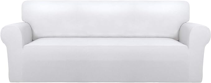 PureFit Super Stretch Sofa Slipcover – Spandex Non Slip Soft Couch Sofa Cover, Washable Furniture Protector with Non Skid Foam and Elastic Bottom for Kids, Pets （Oversized Sofa, White）