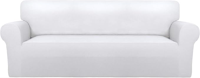 PureFit Super Stretch Sofa Slipcover – Spandex Non Slip Soft Couch Sofa Cover, Washable Furniture Protector with Non Skid Foam and Elastic Bottom for Kids, Pets （Sofa, White）