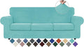 WEERRW 4 Pieces Velvet High Stretch Couch Covers for 3 Cushion Couch Sofa Slipcovers, Washable Furniture Protector with Non Slip Elastic Bottom, Feature Soft and Thick Plush Fabric, Aqua, Large