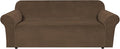 H.VERSAILTEX Stretch Velvet Sofa Covers for 3 Cushion Couch Covers Furniture Protector Soft with Non Slip Elastic Bottom, Crafted from Thick Comfy Rich Velour (Sofa 72"-90", Bronze Brown)