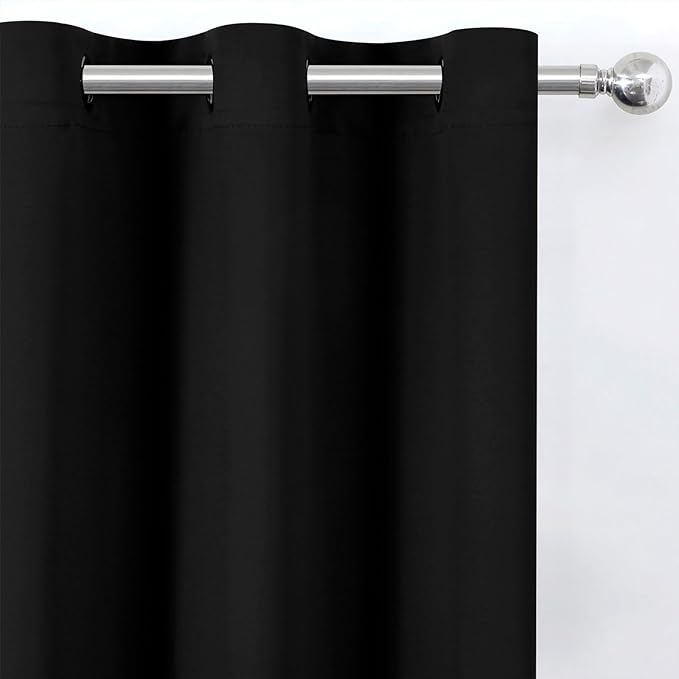 LEMOMO Blackout Curtains 66 x 72 Inch Long Black Curtains Set of 2 Panels Room Darkening Curtains for Bedroom and Living Room