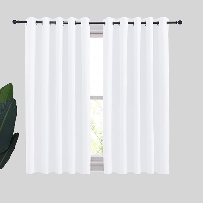 NICETOWN Draperies Curtains Panels, Blocking Out 50% Sunlight Window Treatment Curtains, Grommet Top Small Window Drapes for Bedroom (2 Panels, 70 by 54, White)