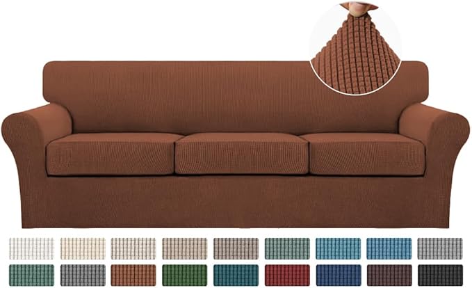 Turquoize 4 Piece Sofa Covers for 3 Cushion Couch Sofa Slipcover Soft Couch Cover for Dogs-Washable Sofa Furniture Covers with 3 Individual Large Cushion Covers (XL Sofa, Caramel)