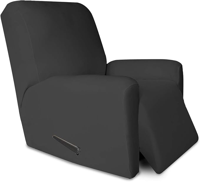 PureFit Super Stretch Chair Sofa Slipcover with Pocket – Spandex Non Slip Soft Couch Sofa Cover, Washable Furniture Protector with Elastic Bottom for Kids, Pets （Recliner, Dark Gray）